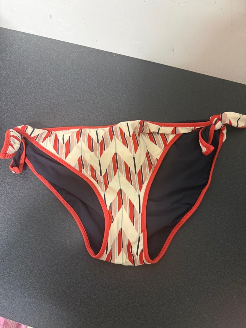 Marc By Marc Jacobs Red, Cream & Black Chevron Tie-Side Bikini Bottom